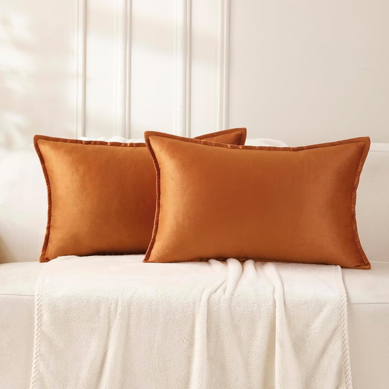 VAKADO Throw Pillow Covers 12x20 Set of 2 Pumpkin Fall Velvet Decor Decorative Couch Lumber Cushion Euro Pillowcases with Fringe Home Bed Decoration for Sofa Bedroom Office - Image 1