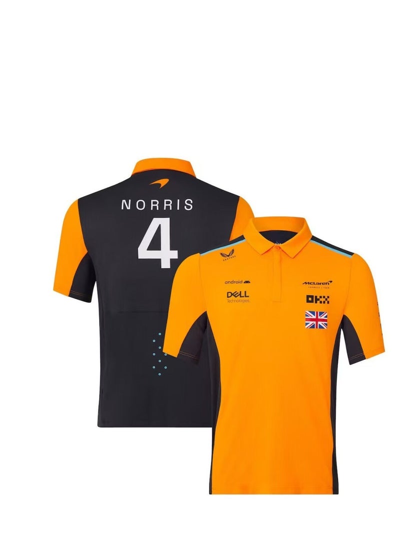 McLaren Formula 1 Team Lando Norris #4 Official Orange & Black Polo Shirt with DELL, OKX and Sponsor Logos