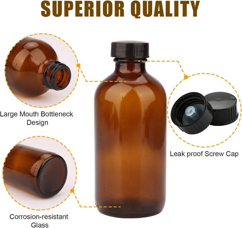 Maredash 8oz Amber Glass Bottles, 20 Pack Glass Storage Bottles with Black Lids (Brown, 20 Labels, with Funnels, Droppers and Brush) - Image 5