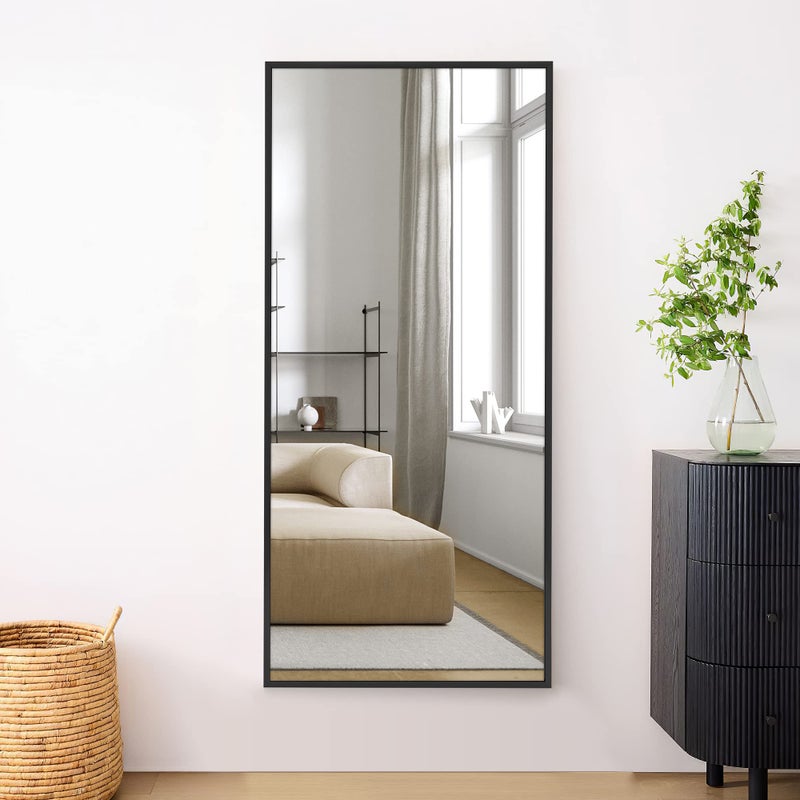 MIRUO Full Length Wall  Floor Mirror  Dressing  Make Up Mirror for Bathroom  Bedroom  Living  Dining  Entry Black 47 x 22