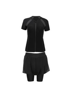Generic Swimsuit Women's Conservative Split Five-point Three-piece Suit Plus Size Chubby Girl Girl Meat Covering Student Sports Swimming-Color:Black-Size:XL  - Image 1