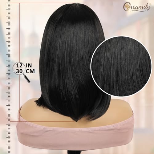 Creamily Bob Cut Wigs for Women Full Head,Short Hair Wig for Women Full Head with Bangs,Black 12 Inch Ladies Wigs Natural Hair for Daily Use Diwali Cosplay - Image 5