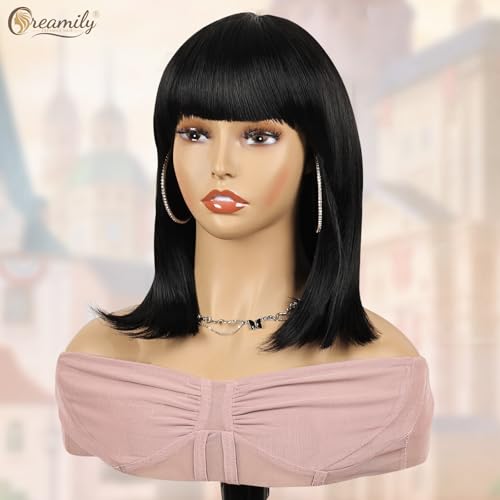 Creamily Bob Cut Wigs for Women Full Head,Short Hair Wig for Women Full Head with Bangs,Black 12 Inch Ladies Wigs Natural Hair for Daily Use Diwali Cosplay - Image 4