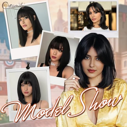 Creamily Bob Cut Wigs for Women Full Head,Short Hair Wig for Women Full Head with Bangs,Black 12 Inch Ladies Wigs Natural Hair for Daily Use Diwali Cosplay - Image 2