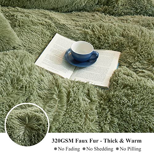 XeGe Luxury Faux Fur Throw, Moss Green Soft 50x60 Fluffy Blanket, Shaggy Plush Decorative Couch Throw, Cute Furry Throw Fuzzy Office Lap Blanket for Bedroom Living Room Sage Green - Image 5