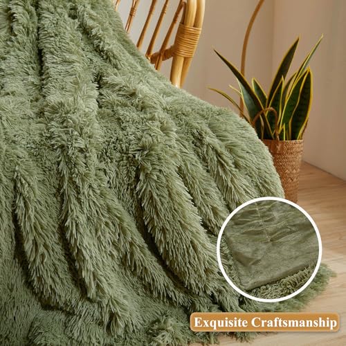 XeGe Luxury Faux Fur Throw, Moss Green Soft 50x60 Fluffy Blanket, Shaggy Plush Decorative Couch Throw, Cute Furry Throw Fuzzy Office Lap Blanket for Bedroom Living Room Sage Green - Image 4