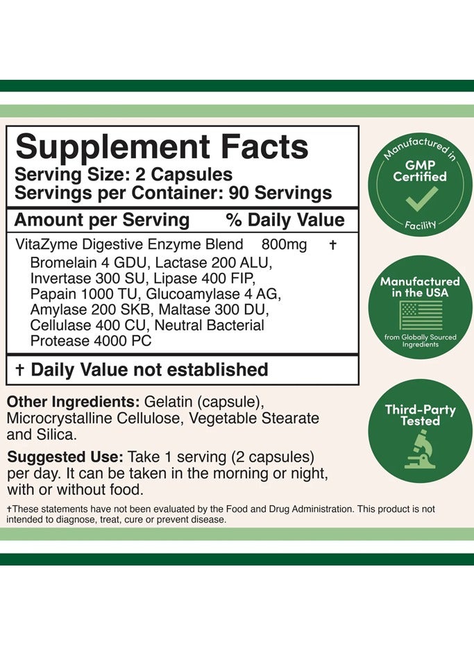 Double Wood Supplements Digestive Enzymes Double Wood Supplement 800 mg Per Serving 180 Capsules - Image 2