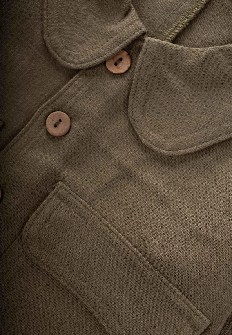 Cigit Sarh Linen Buttoned Jacket Khaki Green