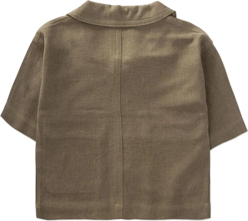 Cigit Sarh Linen Buttoned Jacket Khaki Green