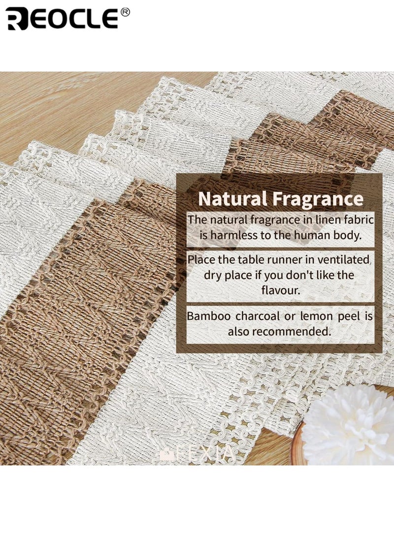 REOCLE Boho Table Runner with Tassel Design and Macrame Burlap Texture Farmhouse Table Decor with Rustic Style for Living Room Dining Decor - Image 3