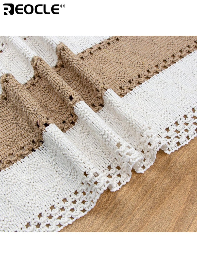 REOCLE Boho Table Runner with Tassel Design and Macrame Burlap Texture Farmhouse Table Decor with Rustic Style for Living Room Dining Decor - Image 5