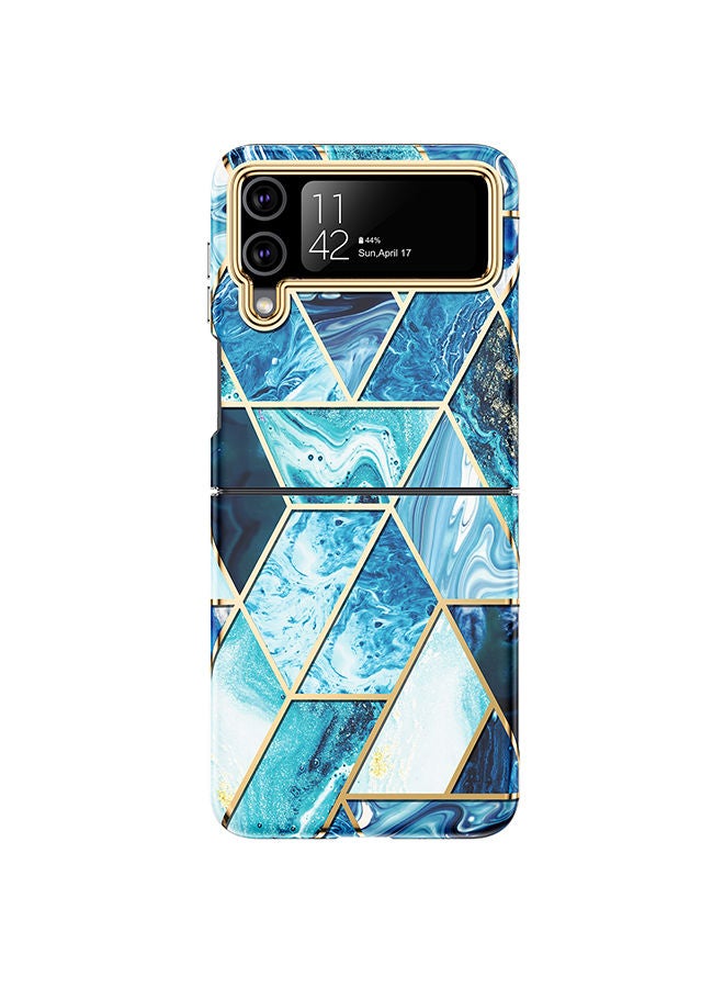 O Ozone Case for Samsung Galaxy Z Flip 4, Full-Body Smooth Gloss Finish Marble Shockproof Bumper Stylish Cover for Women Girls, Slim Phone Cases (Blue) - Image 1