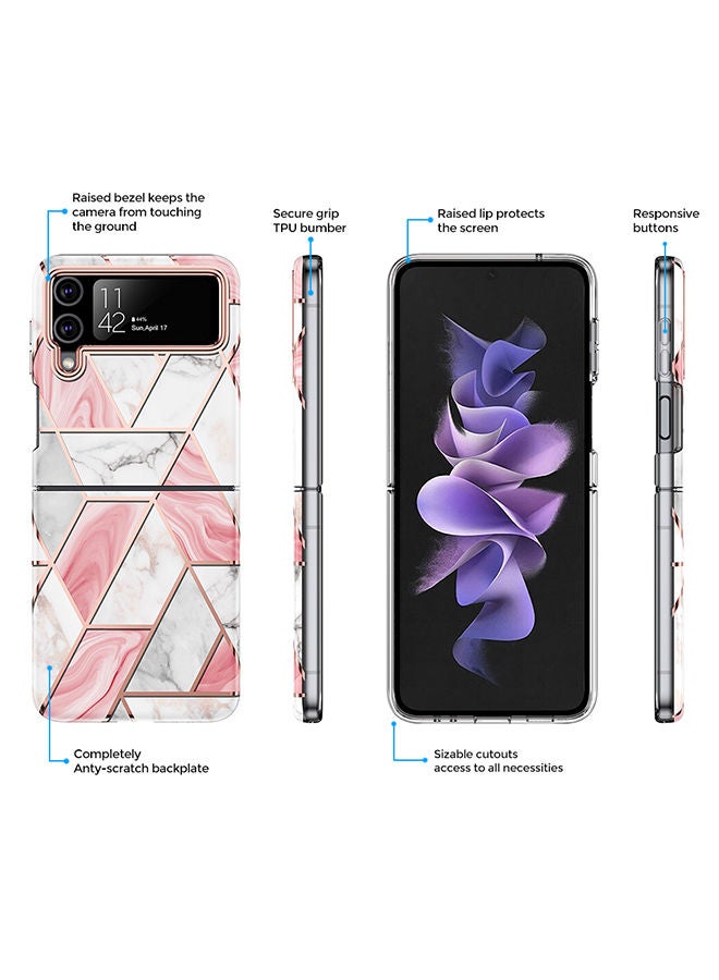 O Ozone Case for Samsung Galaxy Z Flip 4, Full-Body Smooth Gloss Finish Marble Shockproof Bumper Stylish Cover for Women Girls, Slim Phone Cases (Blue) - Image 3