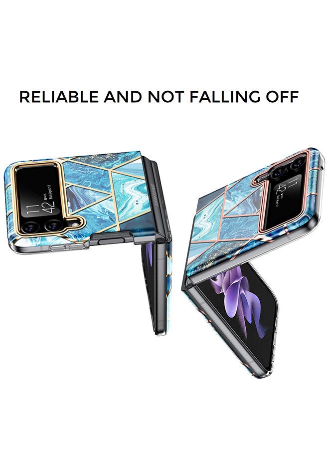 O Ozone Case for Samsung Galaxy Z Flip 4, Full-Body Smooth Gloss Finish Marble Shockproof Bumper Stylish Cover for Women Girls, Slim Phone Cases (Blue) - Image 4