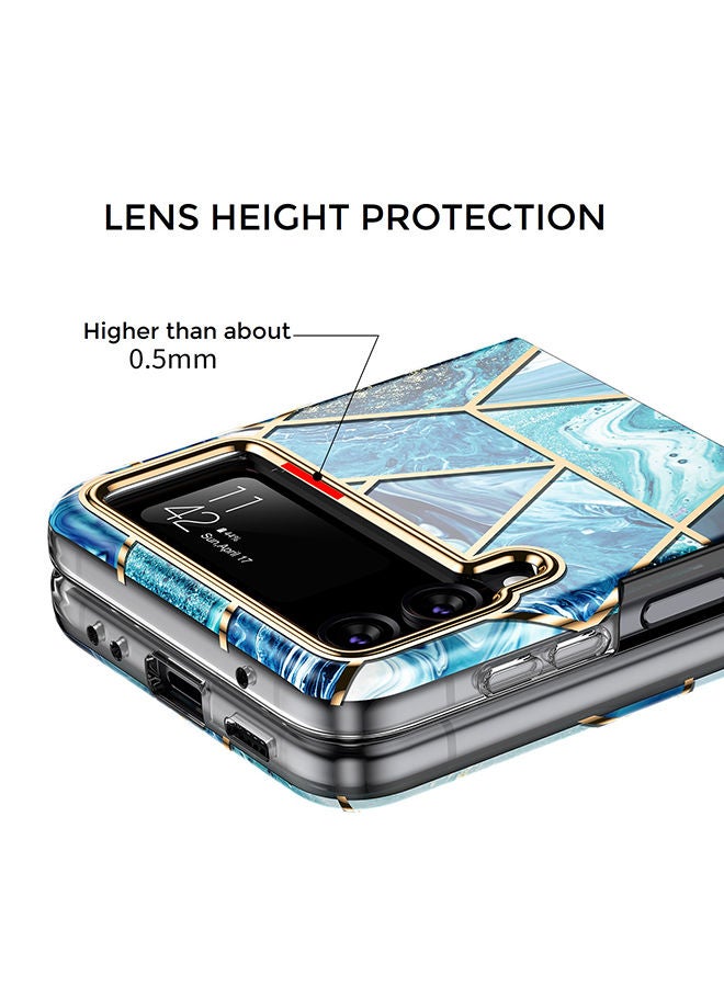 O Ozone Case for Samsung Galaxy Z Flip 4, Full-Body Smooth Gloss Finish Marble Shockproof Bumper Stylish Cover for Women Girls, Slim Phone Cases (Blue) - Image 5