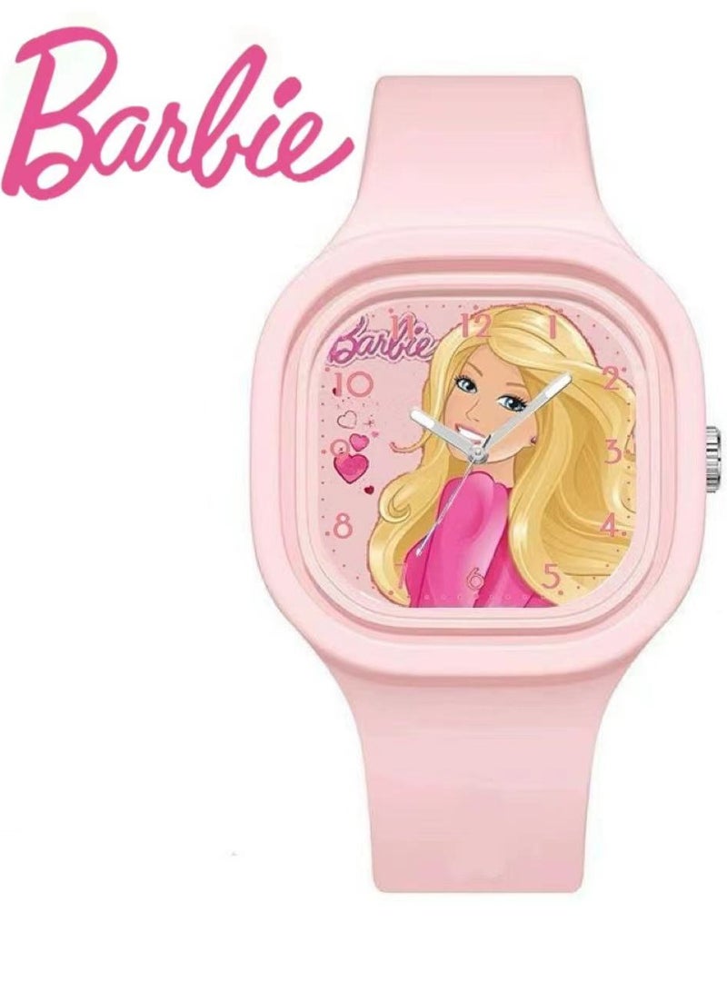 Pink Square Cartoon Barbie Doll Children's Watch Silicone Strap Suitable for Kids of All Ages Gift Watches - Image 1