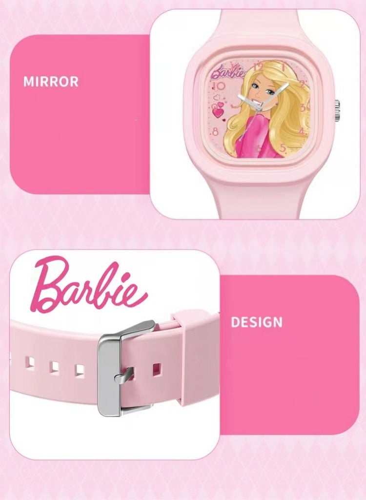 Pink Square Cartoon Barbie Doll Children's Watch Silicone Strap Suitable for Kids of All Ages Gift Watches - Image 2