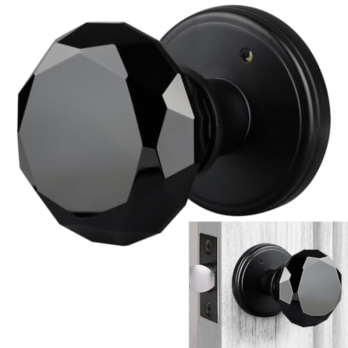 Balin Designs Black Crystal Door Knob, Glass Door Knobs Interior Non-Locking Set, Antique Decorative Vintage Style for Hallway, Closet, Passage Doors, 1 Pack - Image 1
