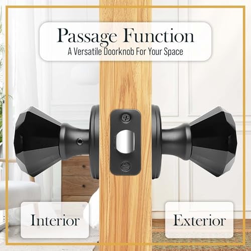 Balin Designs Black Crystal Door Knob, Glass Door Knobs Interior Non-Locking Set, Antique Decorative Vintage Style for Hallway, Closet, Passage Doors, 1 Pack - Image 5