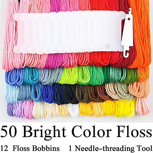 Similane Embroidery Floss 50 Skeins Cross Stitch Thread Rainbow Color Friendship Bracelets Crafts Floss with 12 Pcs Floss Bobbins and 1 Pcs Needle-Threading Tool - Image 2