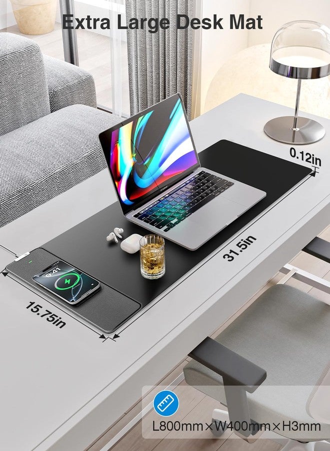 abc.mat Wireless Charging Mouse Pad, Gaming Mouse Pad, 31.5"x15.8" Large Desk Mat for MacBook/Laptop/Computer/Keyboard, Waterproof Smooth Surface, Non-Slip Base, Black - Image 2