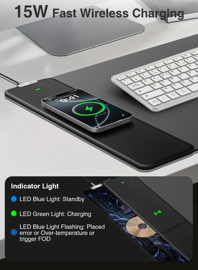 abc.mat Wireless Charging Mouse Pad, Gaming Mouse Pad, 31.5"x15.8" Large Desk Mat for MacBook/Laptop/Computer/Keyboard, Waterproof Smooth Surface, Non-Slip Base, Black - Image 3