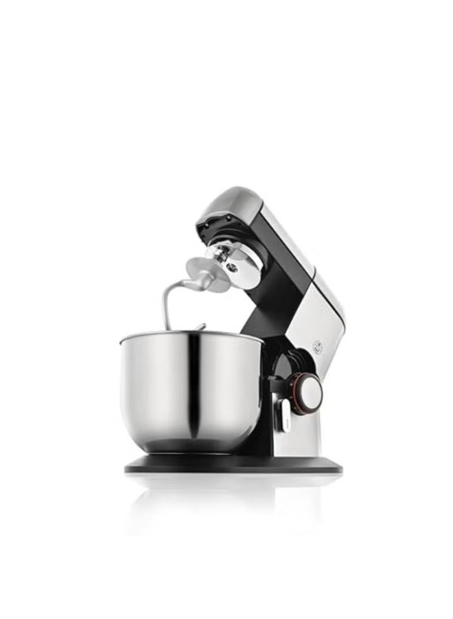 alsiaf 1400W electric mixer with a stainless steel bowl and 6 speed settings for perfect baking results. 6-liter capacity, silver/black (Model E02234), 2-year warranty. - Image 2