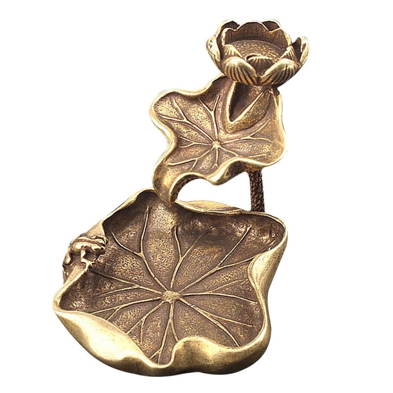 Solid Brass Lotus Incense Holder with Leaf Base for Meditation Home Fragrance Accessory - Image 2