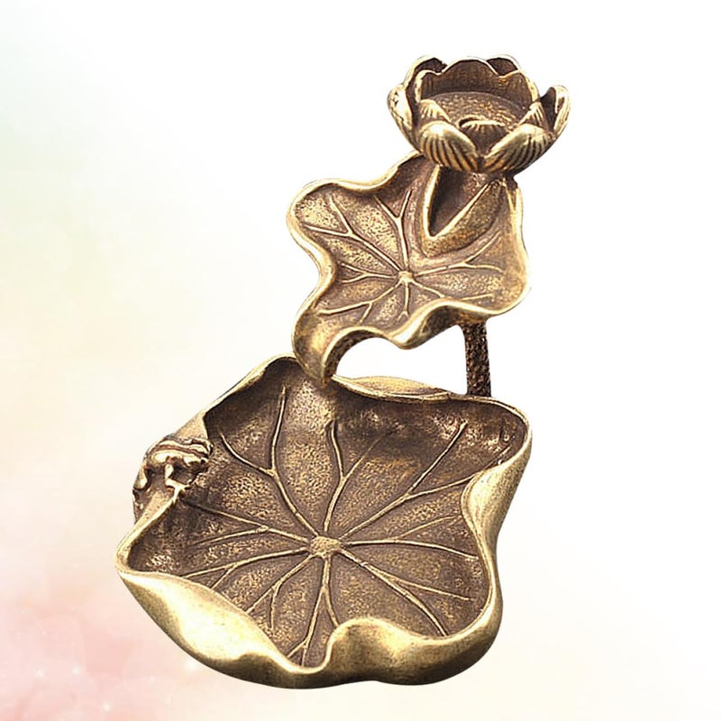 Solid Brass Lotus Incense Holder with Leaf Base for Meditation Home Fragrance Accessory - Image 4