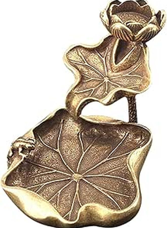 Solid Brass Lotus Incense Holder with Leaf Base for Meditation Home Fragrance Accessory - Image 1