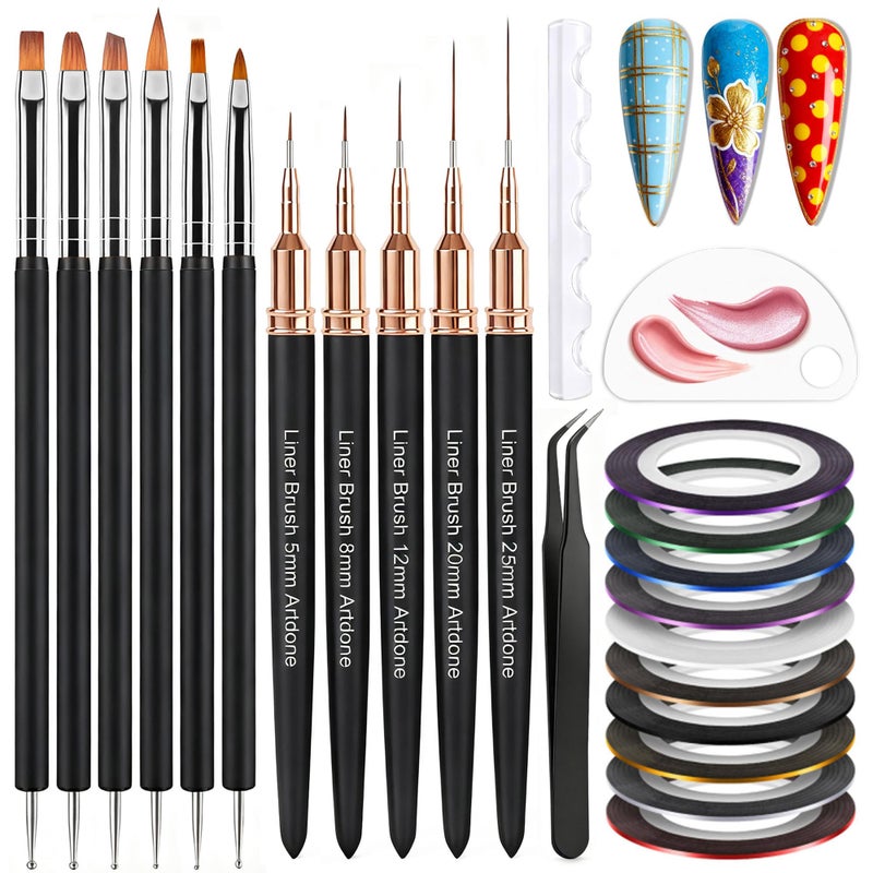 Artdone Nail Striping Tape Lines Kit With Nail Art Pens Dotting Tools And Liner Brushes For Gel Polish Small Detail Drawing Design Paint - Image 1