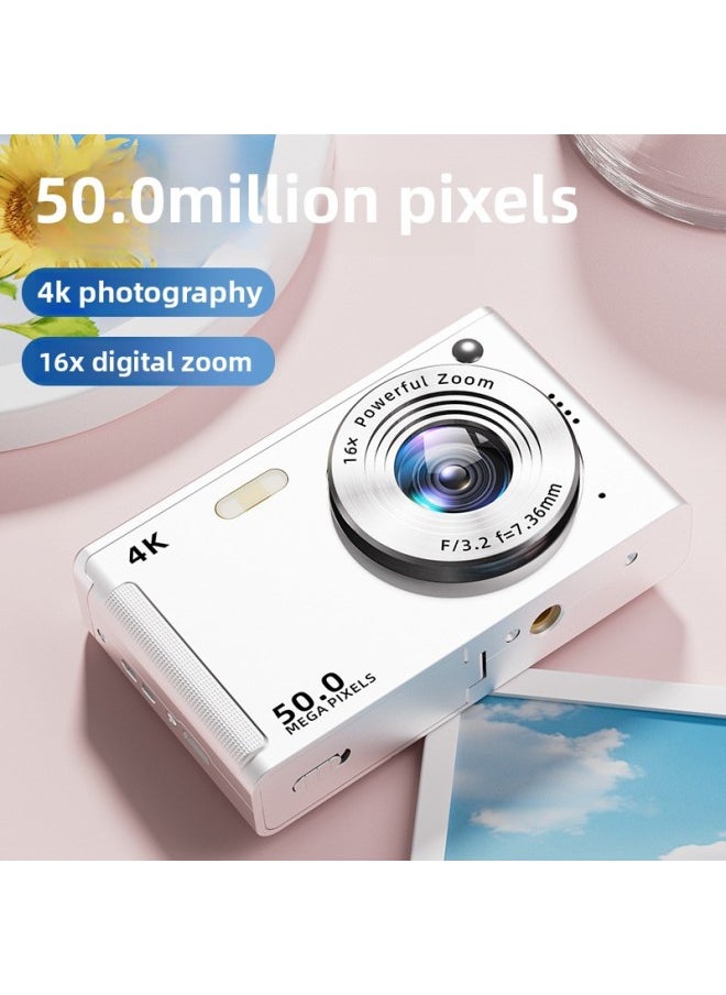 Generic - Ccd HD 4K Pixel Digital Camera Student Entry Mini Card Machine Home Shooting Camera-Color:M08 Hd Large Screen Camera-pink + 32g High-speed Memory Card + Card Reader - Image 1