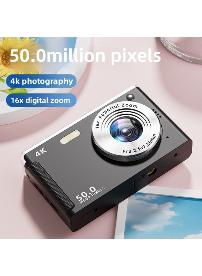 Generic - Ccd HD 4K Pixel Digital Camera Student Entry Mini Card Machine Home Shooting Camera-Color:M08 Hd Large Screen Camera-pink + 32g High-speed Memory Card + Card Reader - Image 1