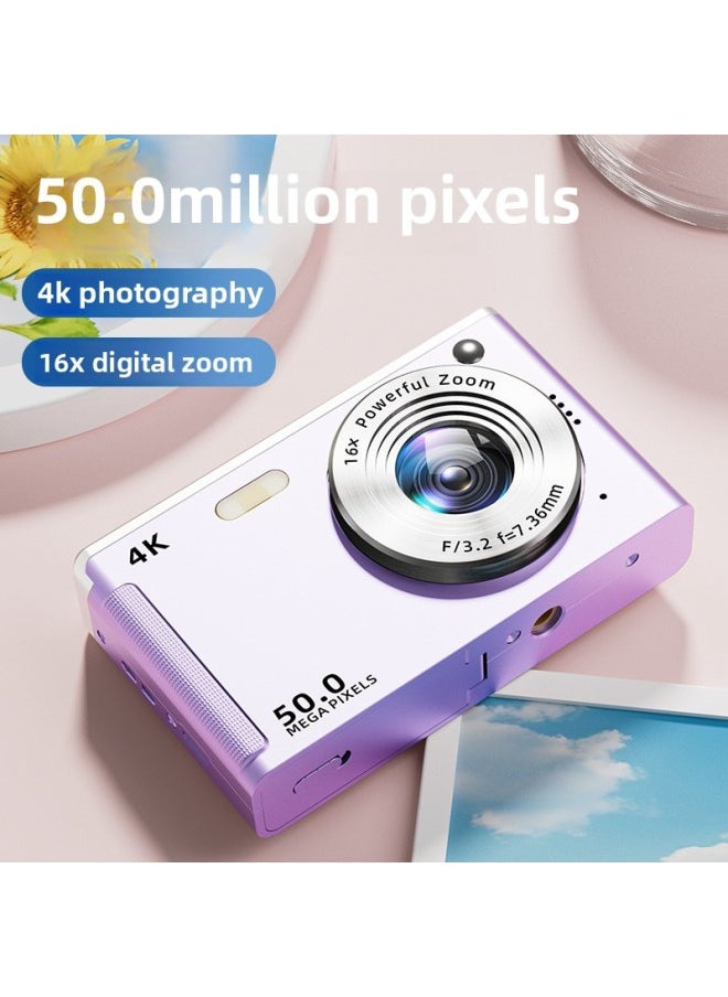 Generic - Ccd HD 4K Pixel Digital Camera Student Entry Mini Card Machine Home Shooting Camera-Color:M08 Hd Large Screen Camera-pink + 32g High-speed Memory Card + Card Reader - Image 1