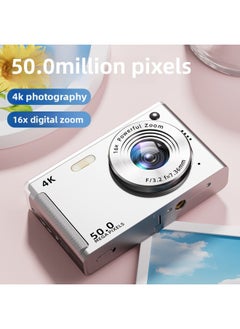 Ccd HD 4K Pixel Digital Camera Student Entry Mini Card Machine Home Shooting Camera-Color:M08 Hd Large Screen Camera-pink + 32g High-speed Memory Card + Card Reader