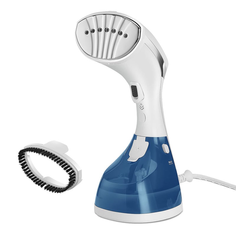 Sunbeam 1200W Power Steam Handheld Steamer for Clothes, Extra Burst of Steam Feature, 30-Second Fast Heat-Up, Bristle Brush Attachment, White and Blue Finish - Image 1