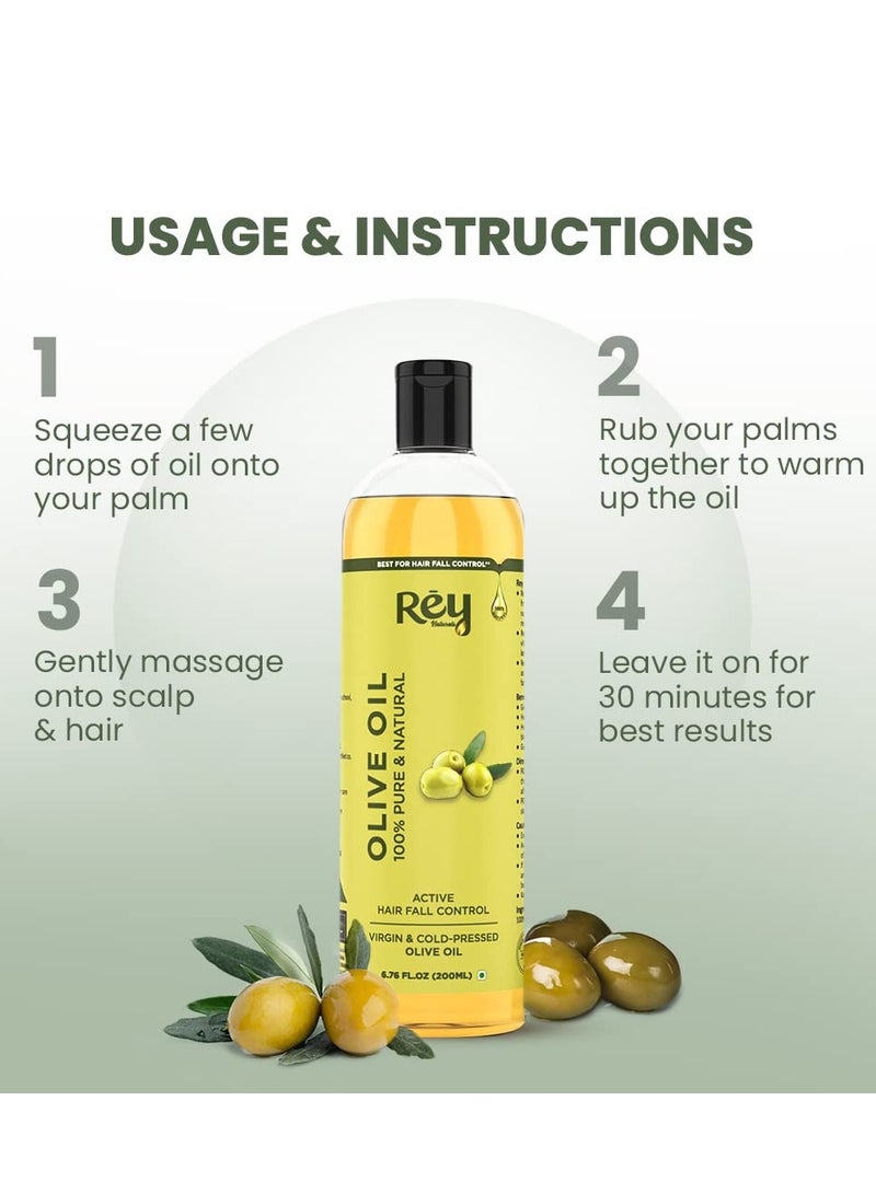 Rey Naturals Cold Pressed Olive Oil for Hair Nourishing Hair Oil for All Hair Types 200ml - Image 4