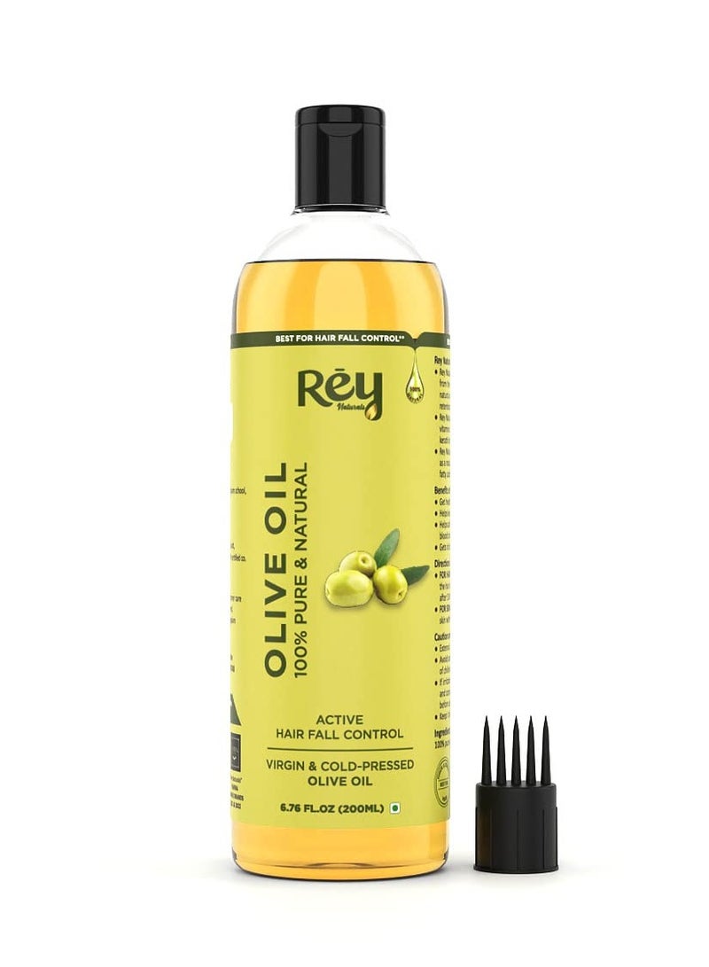 Rey Naturals Cold Pressed Olive Oil for Hair Nourishing Hair Oil for All Hair Types 200ml - Image 1