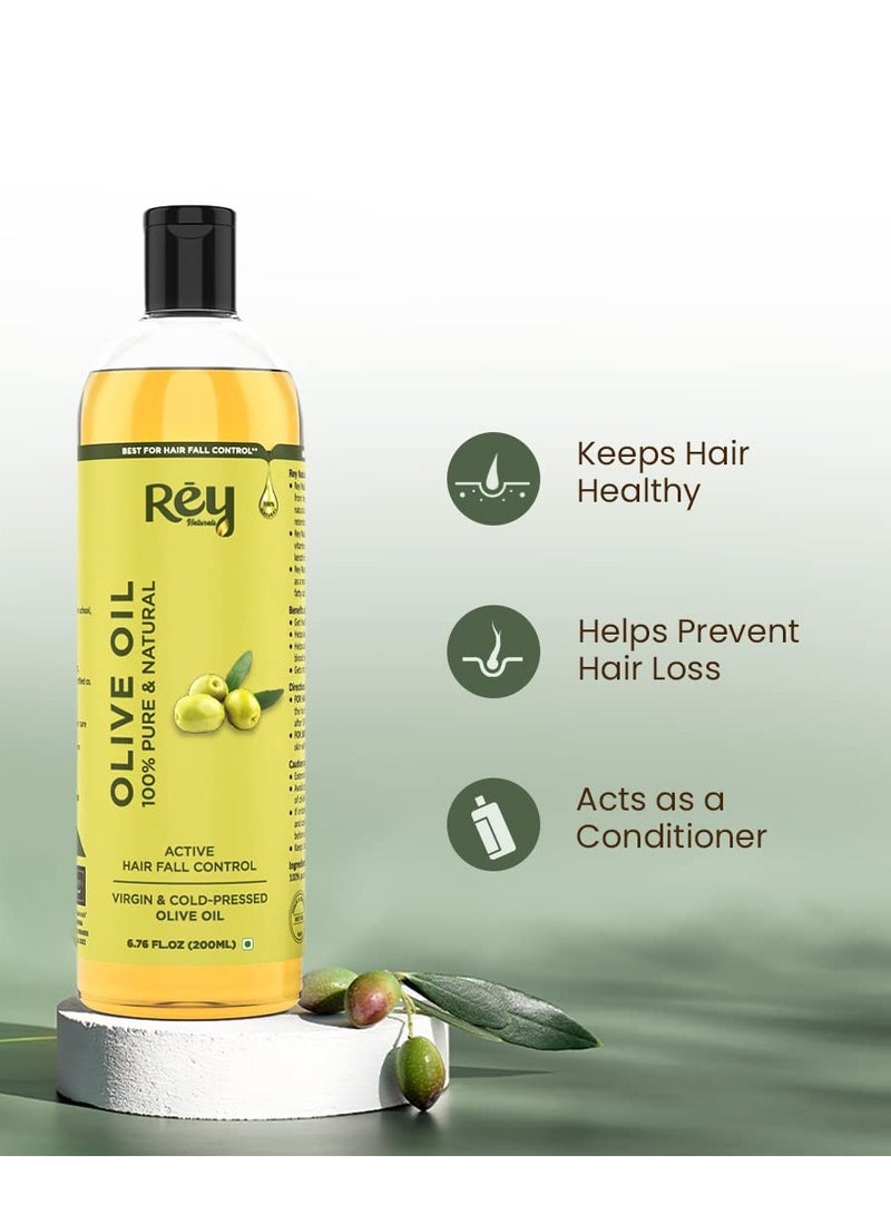 Rey Naturals Cold Pressed Olive Oil for Hair Nourishing Hair Oil for All Hair Types 200ml - Image 3