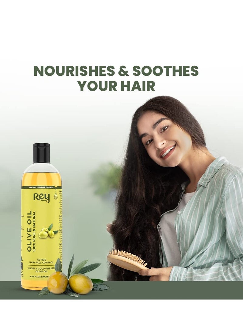 Rey Naturals Cold Pressed Olive Oil for Hair Nourishing Hair Oil for All Hair Types 200ml - Image 2