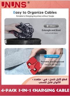 UNUNS 4 Pcs Three in One Charging Cable Roll,Data Transfer,3-in-1 Charging Cable Retractable,Phone Holder,Compatible USB C(Type-C)/Micro USB/IP,Compatible With Phone,Android,Tablets,4 Colors  - Image 5