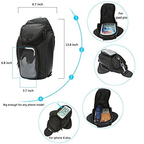 KIWISE Motorcycle Tank Bag, Water Resistant with Super Strong Magnetic Gas Oil Fuel Tank Bag Black bigger Window for Honda Yamaha Suzuki Kawasaki Harley - Image 4
