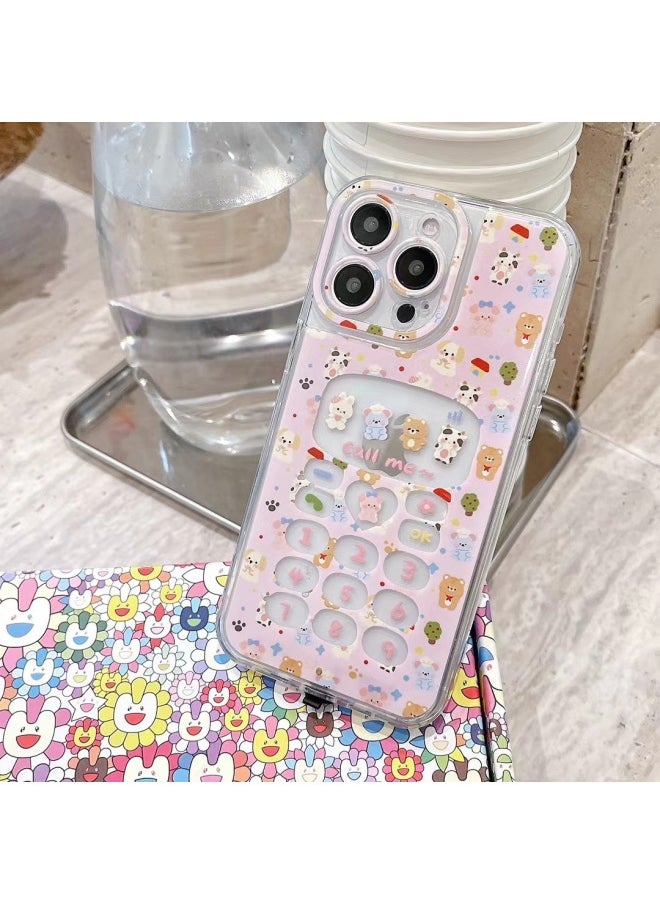 For Iphone16promax Mobile Phone Case Flash Cute Cat For Iphone15 Luminous Carto Dog Protective Case-Color:Phone Button Pink-Applicable Models:For Iphone16promax  - Image 1