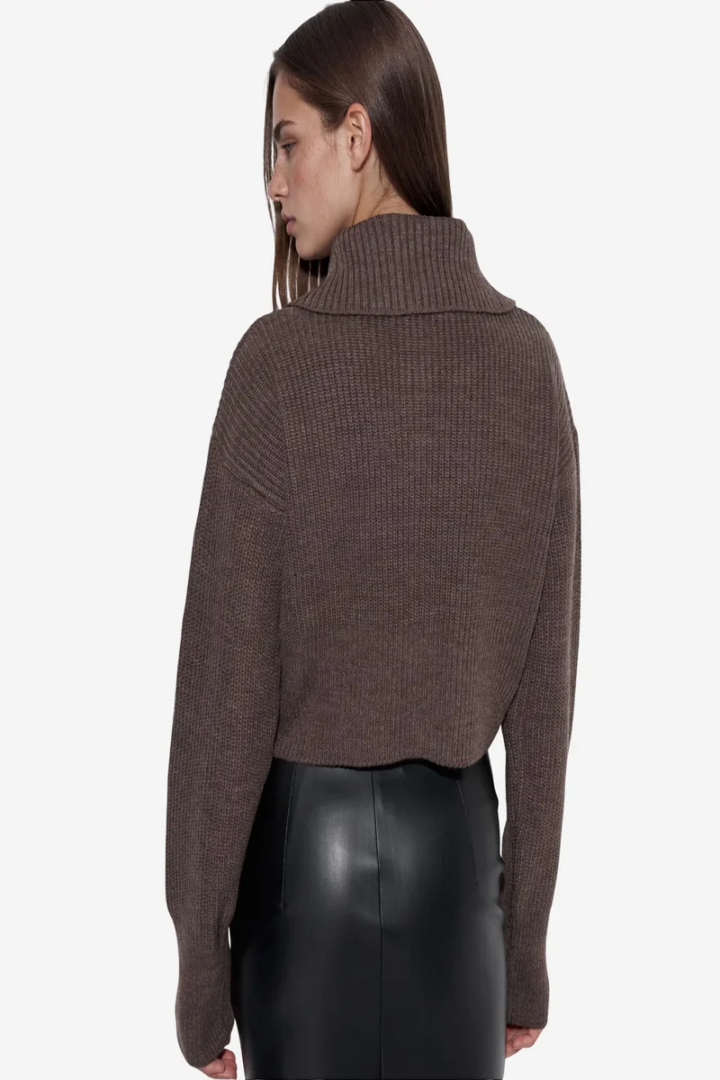 Viorna VIORNA Women’s Cropped Ribbed Zip Cardigan