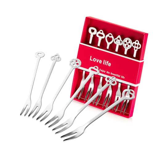 YOLOPARK 6 Pack Fruit Stainless Steel Pickle Forks, 4.84 Inch Small Cocktail Forks for Olive Appetizer Dessert Seafood, Gifts for Women in Her Birthday Anniversary Valentines Mother’s Day - Image 1