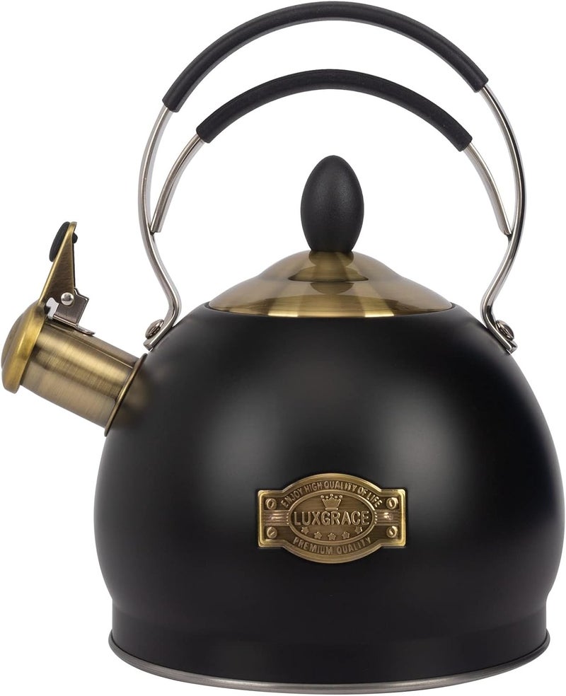 LUXGRACE Whistling Tea Kettle Stainless Steel Teapot, Teakettle for Stovetop Induction Stove Top, Fast Boiling Heat Water Tea Pot 2.6 Quart - Image 1