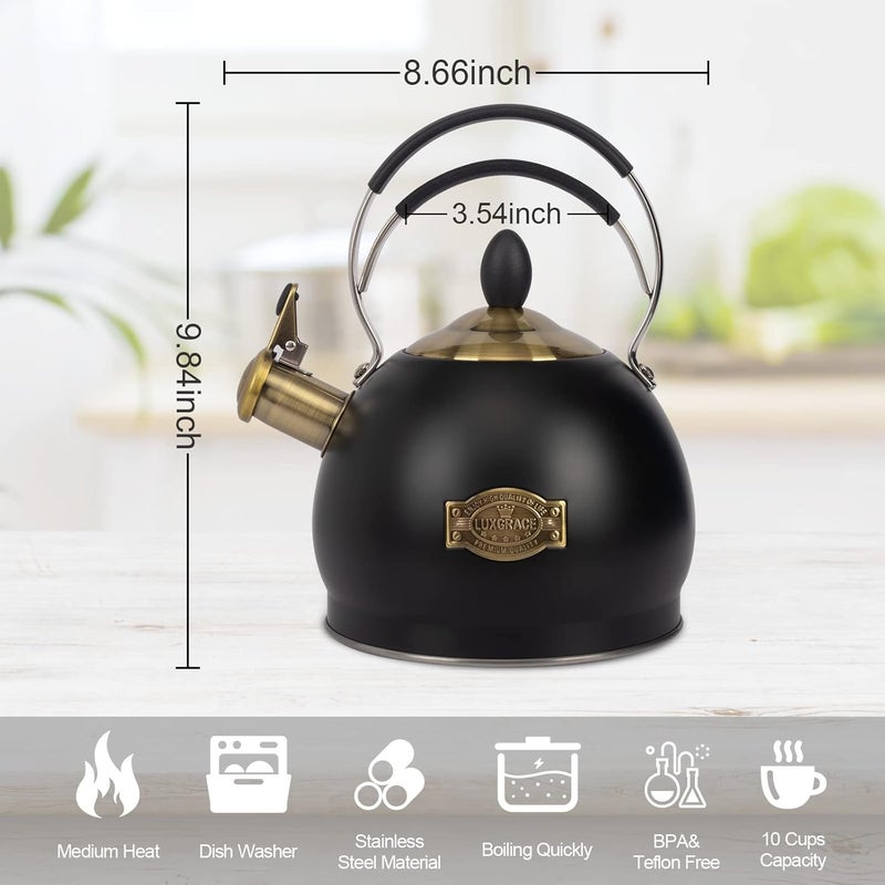 LUXGRACE Whistling Tea Kettle Stainless Steel Teapot, Teakettle for Stovetop Induction Stove Top, Fast Boiling Heat Water Tea Pot 2.6 Quart - Image 5