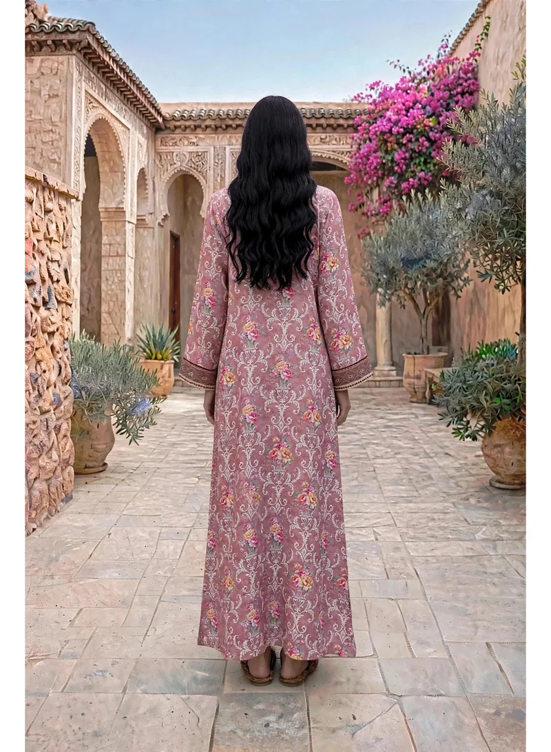 Ikkxa Classic Floral Jalabiya IK217Pink