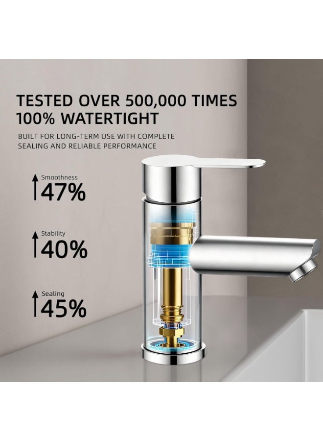 2-Piece Bathroom Basin Mixer 1 Hole Deck Mount Lavatory Vessel Washbasin Faucet Vanity Sink Mixer Tap, 304 Stainless Steel, Rust-Resistant and Easy to Install, Ideal for Homes and Hotels - Image 5