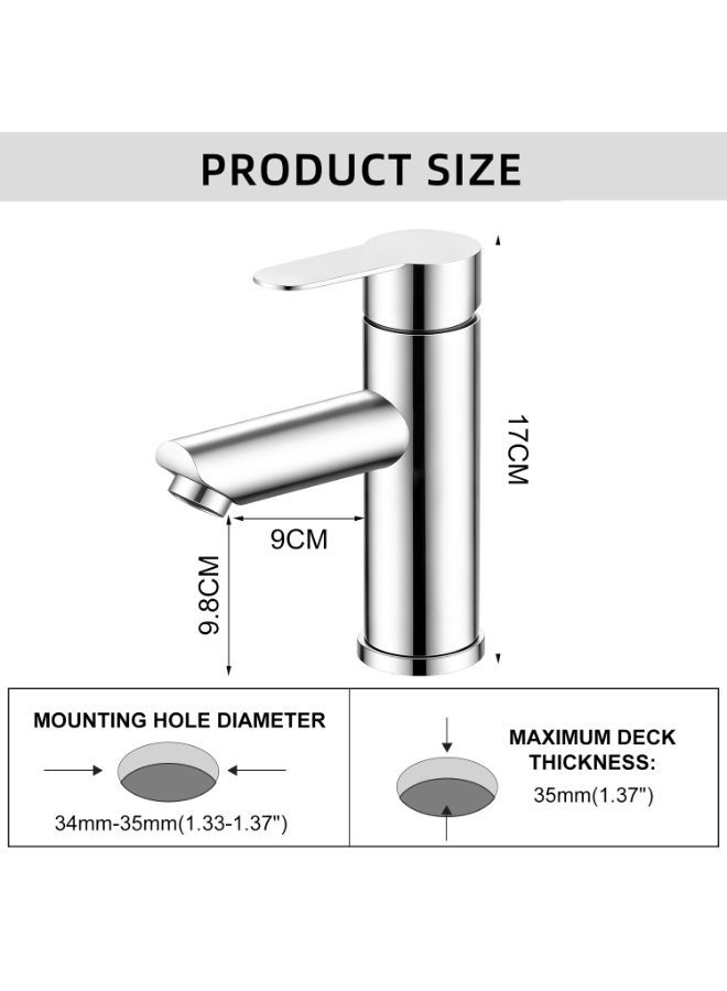 2-Piece Bathroom Basin Mixer 1 Hole Deck Mount Lavatory Vessel Washbasin Faucet Vanity Sink Mixer Tap, 304 Stainless Steel, Rust-Resistant and Easy to Install, Ideal for Homes and Hotels - Image 4